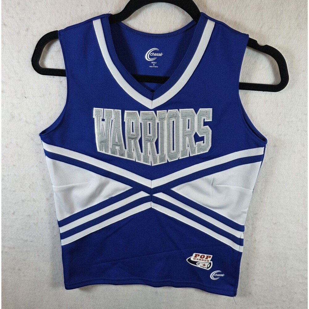 Chassé Warriors Cheerleading Uniform Top Adult Small Blue White Silver Stretch